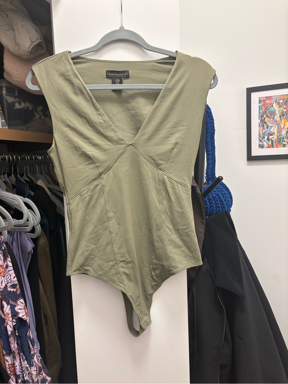 House of Harlow 1960 Olive Green V-Neck Sleeveless Bodysuit